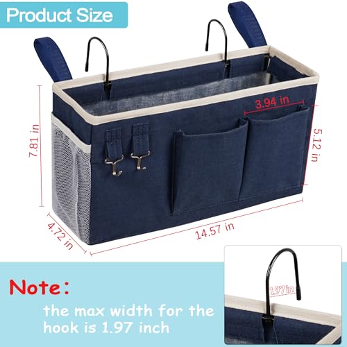 Image of Loghot Bedside Caddy /Bedside Storage Bag Hanging Organizer for Bunk and Hospital Beds,Dorm Rooms Bed Rails,Can be Placed Glasses,Books,Mobile Phones,Keys (Navy Blue)