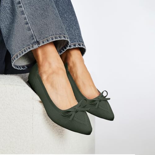 Image of TINGRISE Women's Flats Pointed Toe Bow Knit Ballet Shoes Comfortable Dressy Mesh Slip On Flat