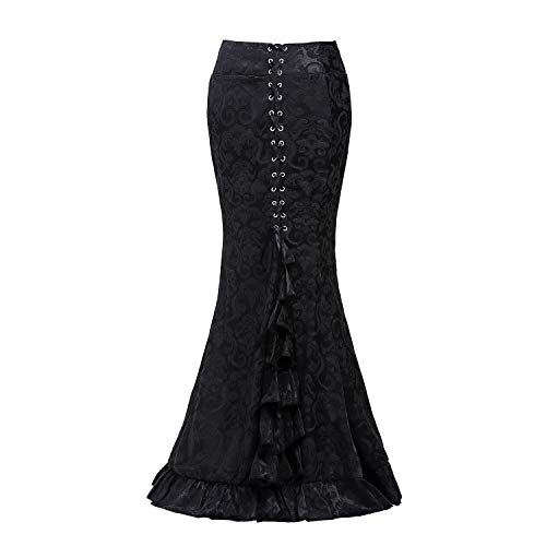 High Waist Vintage Bodycon Long Lace Mermaid Skirt Ruffled Steampunk Skirt Fishtail Evening Party Dress4
