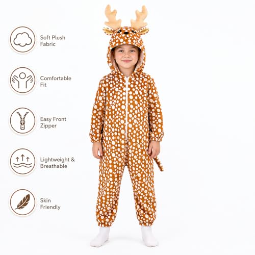 Image of Raj Costume Animal Fancy Dress Costume for Boys & Girls | Hooded Full Body Wildlife Zoo Animal Jumpsuit | Soft Costume for School Function, Fancy Dress, Halloween, Birthday, Cosplay & Role Play