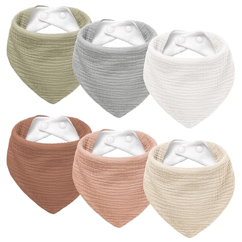 Susurration Muslin Baby Drool Bibs 6Pack Soft Triangular Adjustable Baby Bandana Bibs for Unisex Girls & Boys (Colorful)