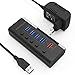 Produktbild Schnelllade USB Hub, RSHTECH USB Hub Aktiv 3.0 mit Netzteil, 1 Schnellladeanschluss, 4 USB 3.0-Datenport, Unabhängige Schalter und LED, 5-Port USB Hub mit Netzteil 24W 12V 2A, RSH-A35