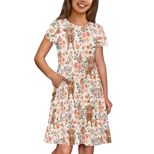 Dresses for Girls 2-14 Kids Summer Beach Dresses Casual Skater Dress Holiday Party Midi A-Line3