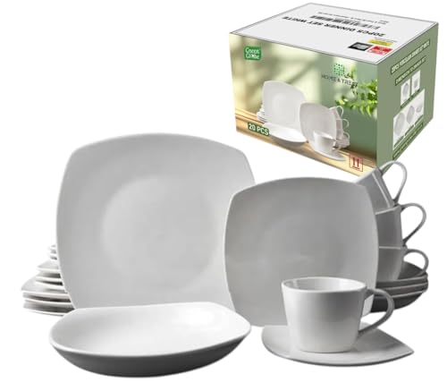 Home & Treat 20-Piece Dinner Set | Contain 4 Each - Dinner Plate, Side Plate, Soup Plate, Saucer, Cups | Dinnerware Service Gift