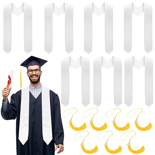 Freesdai 7 Pieces Graduation Stole Sublimation Sash Plain Honor Blank with 7 Pieces Grad Tassels for Unisex Adult (72 Inches)