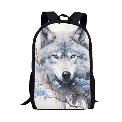 Wolf Laptop Backpack for Kids School Bags,lightweight DIY Daypack Backpacks,Adjustable Shoulder Straps Bookbags for Kids Boys Girls 17 inch for School Picnic Camping Office