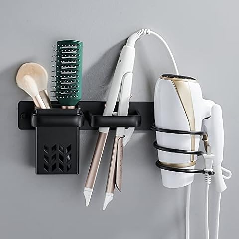 UNIDEAL Halterung für Haartrockner und Glätteisen, Haartrocknerhalter mit Kabelhalter, Föhnhalter Wandbefestigung, Aluminium, Badorganizer Multifunktional für Hotel Baderzimmer Wohnzimmer Barbershop Cover