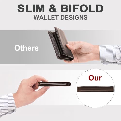 Image of Chelmon Genuine Leather Slim Wallet for Men ID Window with RFID Blocking Minimalist Mens Front Pocket Bifold Bussiness Card Holder Gift for Men, Craze Horse Brown
