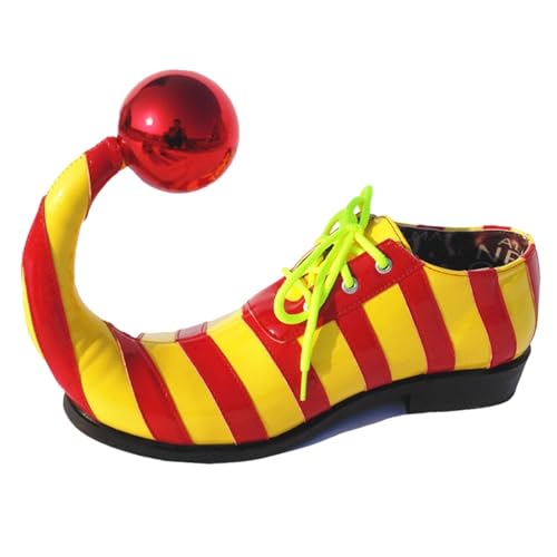 Modeewel Zapatos de disfraz de Halloween para hombre y mujer, zapatos de payaso, zapatos de payaso, botas de payaso, zapatos a rayas, oxfords con punta larga curvada, atuendo divertido, rojo, 40 EU
