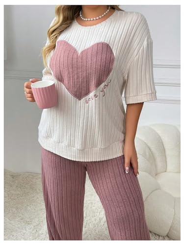 Verdusa Women's Plus Size Ribbed Pajama Set 2 Piece Half Sleeve Top and Pants4