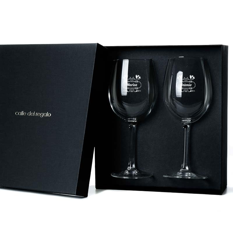CALLE DEL REGALO - Copas de Vino Personalizadas | Pack de 2 Copas de Cristal con Estuche de Regalo | Detalle Romántico para San Valentín, Aniversario y Parejas | 580 ml | Grabado Personalizado