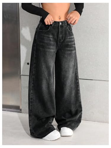GORGLITTER Girl's Vintage Baggy Jeans Washed Wide Leg Denim Pants with Pockets4