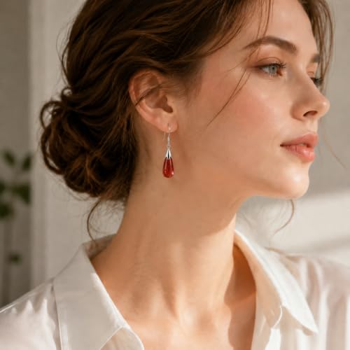 Natural Red Stone Earrings for Women Crystal Dangle Drop Birthstone Jewelry - image 3