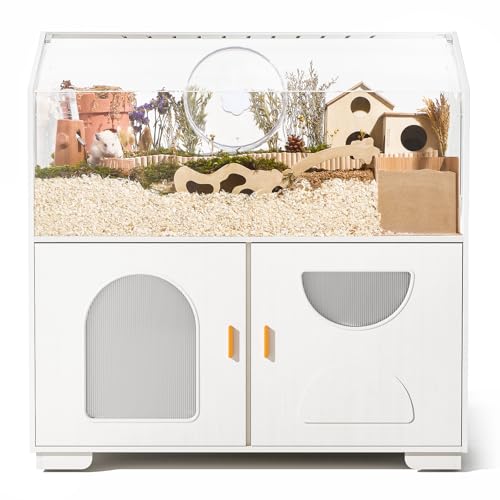 BUCATSTATE Hamster Cage with Storage Cabinet 39.4 Large Hamster Enclosure with Cage Casters Wooden Small Animal Cages for Gerbil Mouse (774in Classic White)