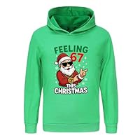 NILKOOZ Christmas 67 Boys Hoodie Sweatshirt Santa Says Six Seven Girls Pullover Top 2-13 Years（Green-170cm）