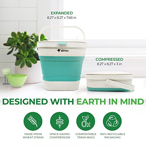 Airnex Collapsible Countertop Compost Bin With Lid - 1 Gallon Food Waste Bin For Kitchen Made Of Wheat Straw - Odor Free Indoor Compost Bin For Kitchen With Compostable Trash Bags And Carbon Filters #TOP5