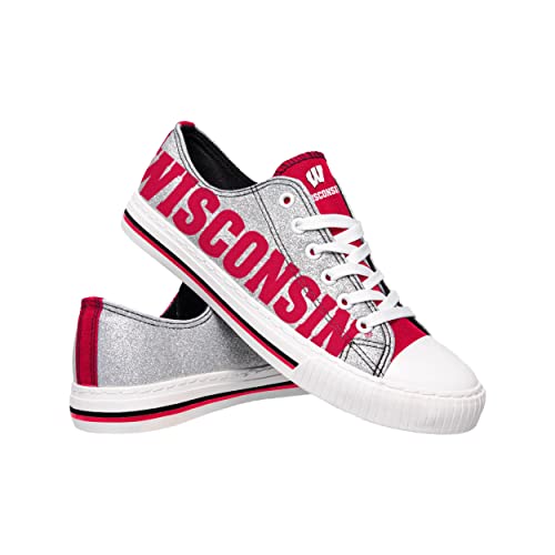 FOCO Wisconsin Badgers NCAA Womens Glitter Low Top Canvas Shoes - 8