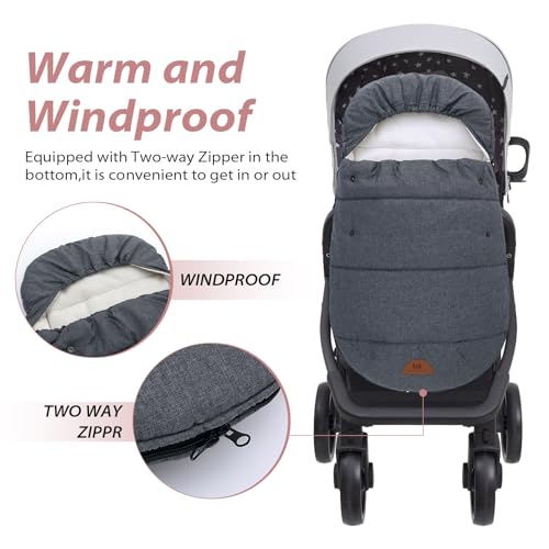 Image of Miracle Baby Universal Footmuff for Prams, Winter Windproof Warm Pram Footmuffs, Baby Bunting Bags for Strollers, Pushchairs, Car Seat, Stroller Sleeping Bag, Grey