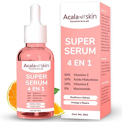 Vitamínicos, Super Serum 4 en 1 - Vitamina C + Ácido Hialurónico + Vitamina E + Niacinamida | - Para Todo Tipo de Piel - Suero Facial Antiarrugas y Manchas Para Iluminar y...