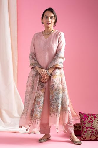 Image of Yashika Women Viscose Chanderi Fabric Straight Kurta, Pant and Dupatta Set | Kurta Set for Women