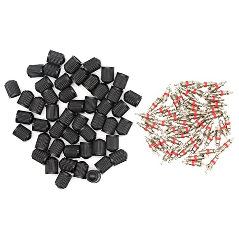 Accretion 50 Pcs Schrader Tire Valve Core / 50 Pcs Black Plastic Tire Valve Stem Caps, Universal for Most Models of Cars, Trucks, Motorcycles and Bicycles Cover