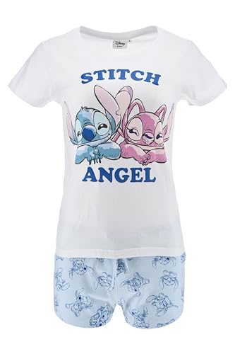 Disney Stitch et Angel Pyjama pour Femme, Ensemble 2 Pièces T-Shirt et Short en Coton, Cadeau pour Femmes, Filles et Adolescentes (FR/ES, Alpha/Lettres, L,...
