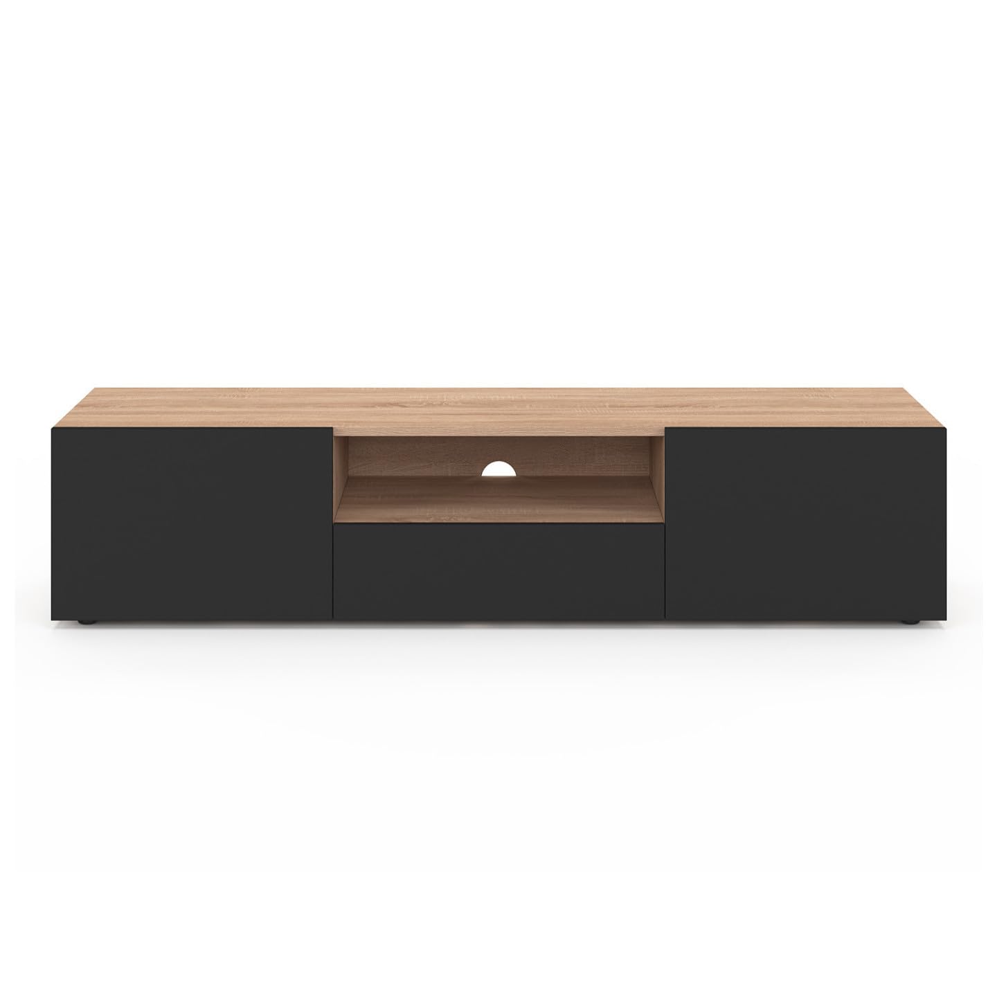 IDMarket - Meuble TV 140 cm ELI Bois façon hêtre Portes Noires
