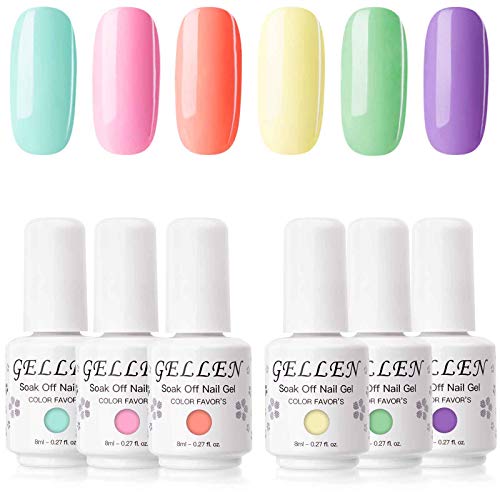 Gellen Gel Nail Polish Set - Bright Cute Sweet Candy 6 Colors , Happy Nail Art Neon Colors UV LED Home Gel Manicure Kit