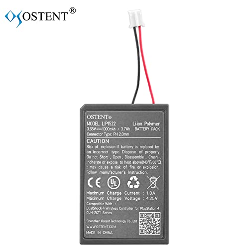 Image of OSTENT 1000mAh 3.65V 3.7Wh Rechargeable Li-ion Battery Pack Replacement for Sony PS4 Original CUH-ZCT1 Series Bluetooth Wireless Dual Shock Controller First Generation Old Version Big Connector