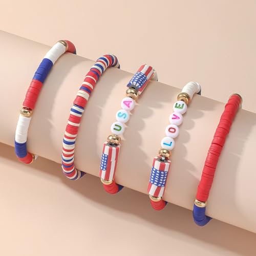 Artlunar USA Love Bracelets - 4th of July Accessories - Handmade Red, White, and Blue Jewelry Gifts for Teens,Women2