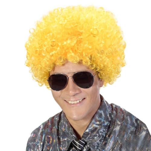 Image of FREE BEAUTY Fluffy Afro Synthetic Clown Wig for Men Women Cosplay Anime Party Christmas Halloween Fancy Funny Wigs（Yellow）