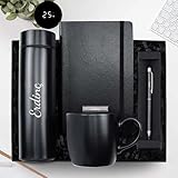 Trendmiya Juego de regalo personalizado para él y ella, termo con pantalla LED inteligente grabada a medida (500 ml), taza de cerámica negra, cuaderno A5 y bolígrafo táctil, kit de bienvenida único