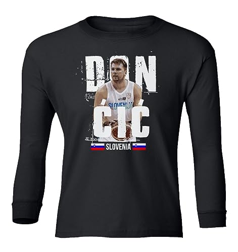 Slovenia Basketball Team World Champinship Doncic Youth Long Sleeve T-Shirt (Black, Youth Large)