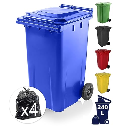 EXPRESS WHEELIE BINS - Outdoor Wheelie Bin for Recycle Trash and Rubbish 80L 240L to 360 Litre Council Sizes & Colour Options Black/Grey Blue & Green with Rubber Wheels (240 Litre Blue)