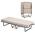 GYMAX Brandina Pieghevole con Materasso 10 cm, 200 x 80 x 40cm, Carico 130 kg, Materasso Memory, a 15 Doghe, Made in Italy (BEIGE)