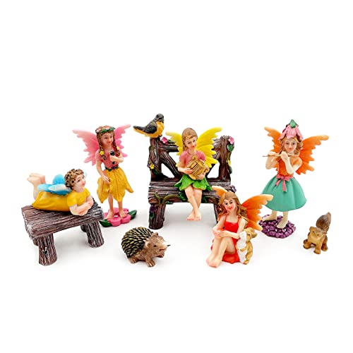Fairies Set of 10 Pcs Miniature Garden Figurines - Outdoor Decor Art for Fall Winter, Outdoor Statue for Patio, Lawn, Yard Decoration