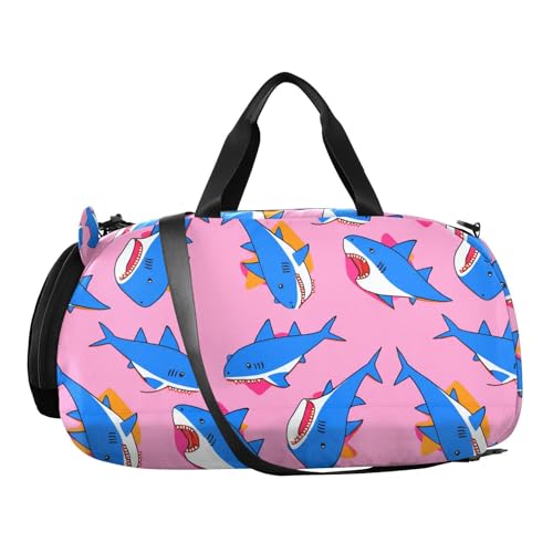 Blue Shark Kids Travel Duffel Bag for Boys Girls Overnight Weekend Tote Bag with Shoes Compartment for Dance Gym Sports2