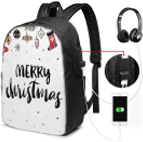 Preisvergleich Produktbild Schulrucksack-Taschen mit USB-Ladeanschluss und Kopfhöreranschluss, Frohe Weihnachten-Zitat mit modernem B-Schriftzug Creative Noel Phrase Inspirational Print, 17 Zoll