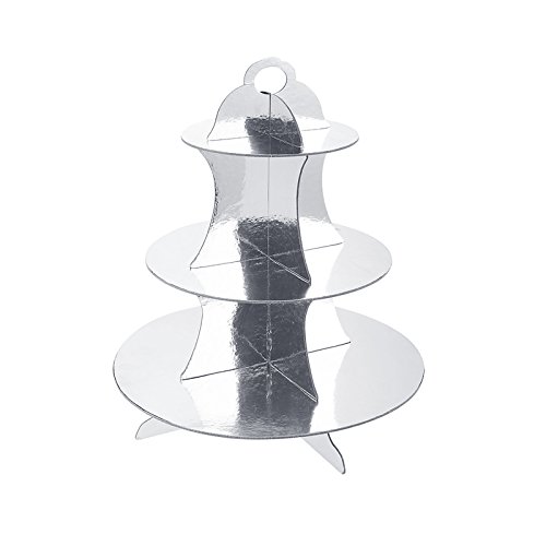 3-Tier Sliver Round Cardboard Cupcake Stand (12"W x 13.5"H) Birthday Wedding Special Event