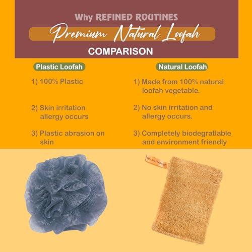 Rfined Routines™ Natural Body Scrubber For Bathing, Loofah For Bathing, Loofah For Men & Women, Bath Scrubber, Organic Sun Dried Luffa For Scrubbing, Body Exfoliator, Pack Of 4 - Image 5