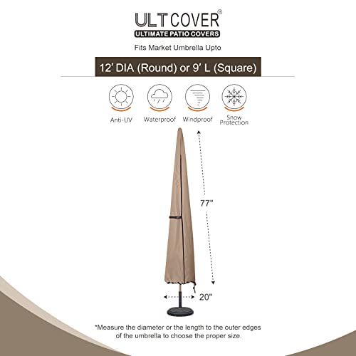 Ultcover Patio Umbrella Parasol Cover - 600D Waterproof Outdoor Market Umbrella Cover - Fits Market Umbrella Up To 12 Feet #TOP2