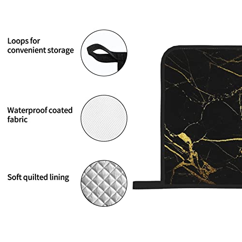 Gold And Black Marble Oven Mitts And Pot Holders Sets Of 4 Heat Resistant Thick Non-Slip Oven Mitts, Oven Gloves Pot Holders Set For Cooking, Baking Grilling And Bbq #TOP5