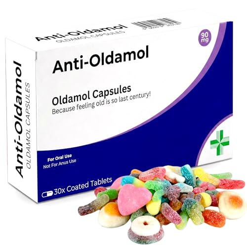 Anti Oldamol - Funny Gifts for Men - Funny Joke Pill Box with 70g Fizzy Mix Sweets - Joke Prank Gift for Dad - Birthday and Retirement Gifts for Grandad - Dad Gift For Fathers Day