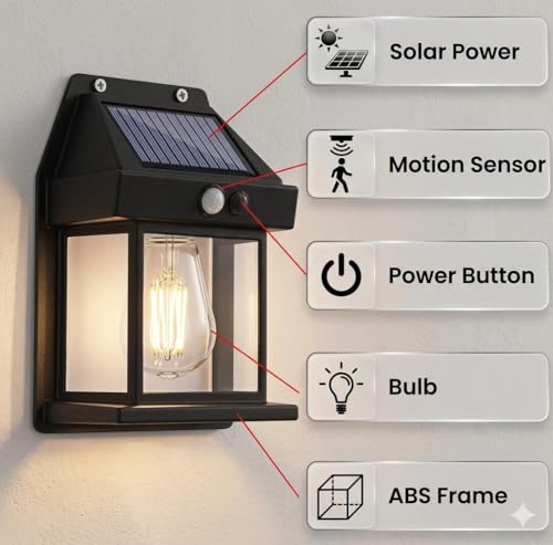 Image of Radxik Solar Wall Light Outdoor with Motion Sensor | Automatic Dusk to Dawn, Waterproof LED Security Light, Garden Patio Balcony Entrance, Wireless & Rechargeable
