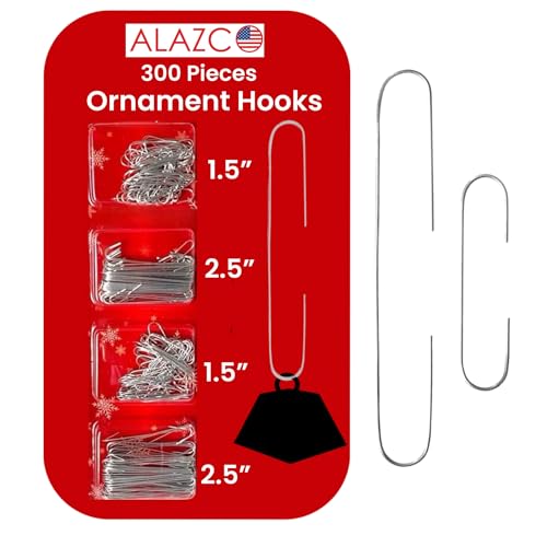 ALAZCO 300 Silver Christmas Holiday Ornament Hooks Hanger Sturdy Metal Wire for All The Holiday Ornaments & Decorations Hanging on Tree Garlands & Wreaths