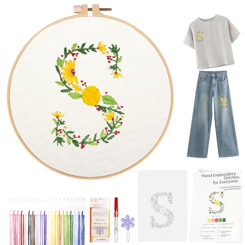 Topapfo Stick and Stitch Letters S Embroidery Kit for Clothes, Beginners Alphabet Embroidery Pattern...
