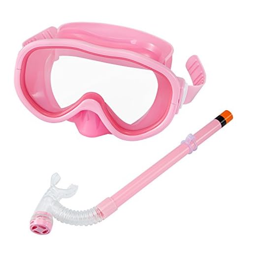 Kids/Children Snorkel Set, Swimming Goggles Semi-Dry Snorkel Equipment for Boys and Girls Junior Snorkeling Gear Age 5 Plus (Pink)