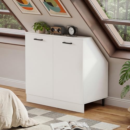 MSFE Dachschrägenschrank mit 2 Türen Dachschrägenregal mit Verstellbaren Füßen 80x46x81.5CM Bücherregal Weiß in Holz geeignet für die platzsparende Aufbewahrung unter Dachschrägen (2 Türen)