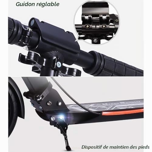 Scooter Adulte Support de Scooter de Trajet en Aluminium 100 kg, Scooter Pliant Non électrique avec Frein à Disque, Guidon réglable