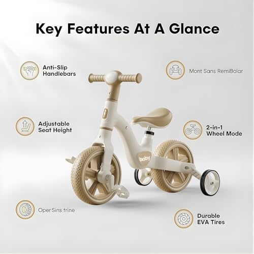 Image of TinyRover Kids Tricycle 3-in-1 - Convertible Balance Bike with Detachable Pedals, Adjustable Seat & Foldable Training Wheels, Toddler Ride-On Ages 2-5 Years
